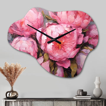 Pink Peony Perfection I - Asymmetric Metal Wall Clock